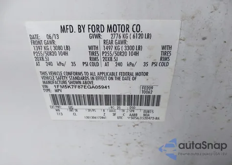2014 Ford Explorer Limited from USA, damaged, VIN 1FM5K7F87EGA05941